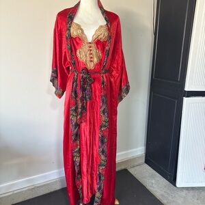 2 pc sets Elegant Red Satin Robe with nighty gown